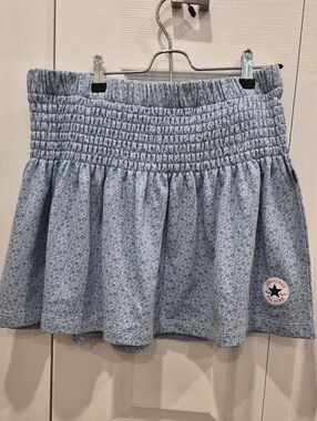 Converse Light Blue Floral Smocked Waist Skater Skirt